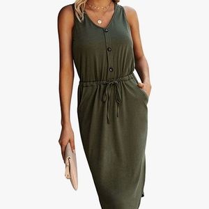 SweatyRocks Women's Sleeveless Adjustable Waist Button Midi Dress LARGE
